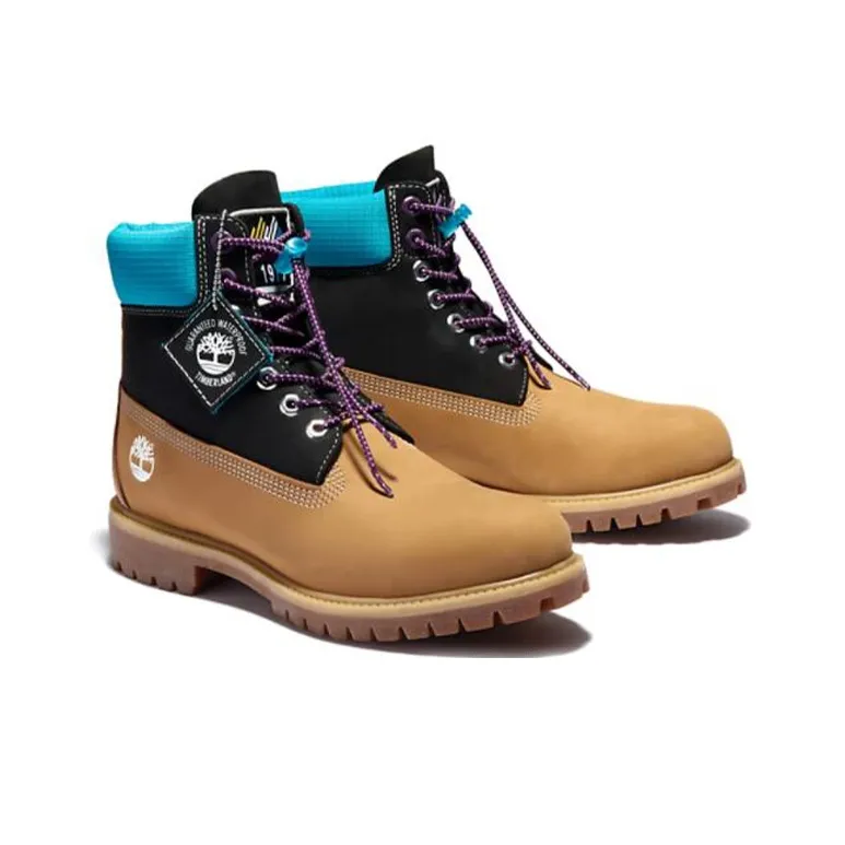 Timberland Premium 6 Inch Waterproof Boots 'Wheat Nubuck With Black And Blue Collar'-2