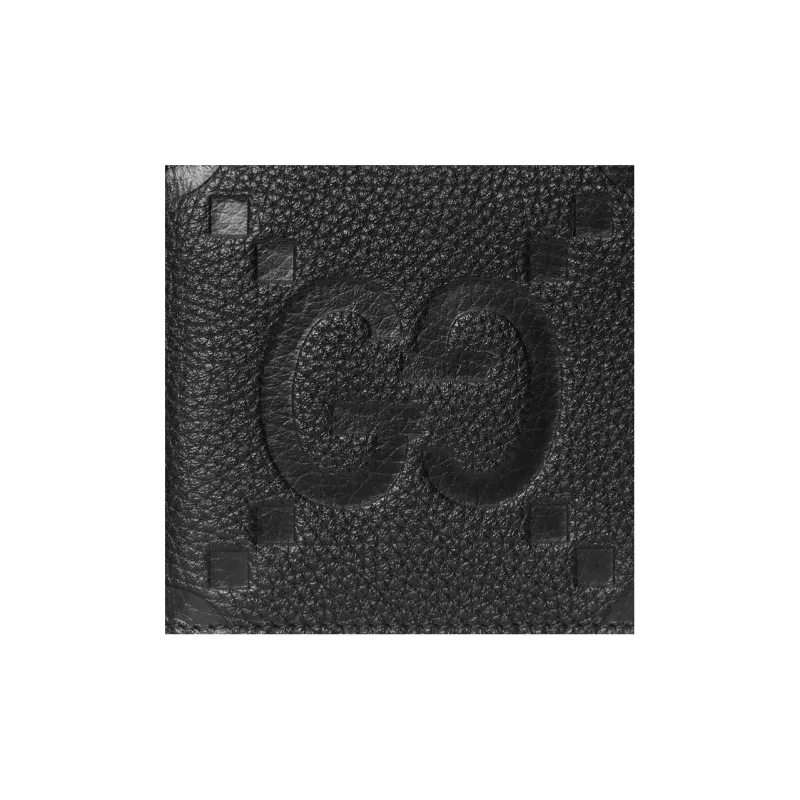 GUCCI Leather Wallet Large Size Men's Black-4