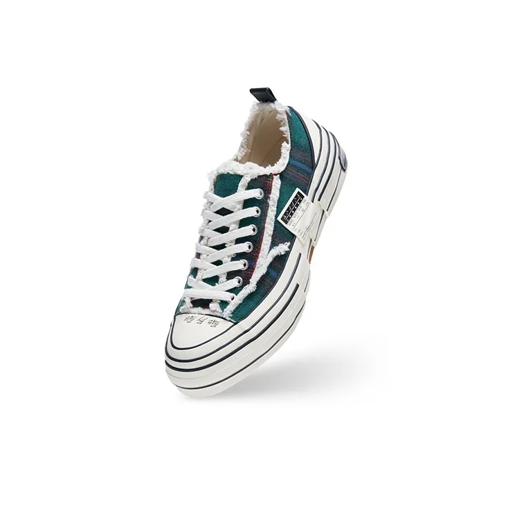 VESSEL Forrest Green Plaid Durable Breathable Low Top Canvas Shoes Unisex Green-3