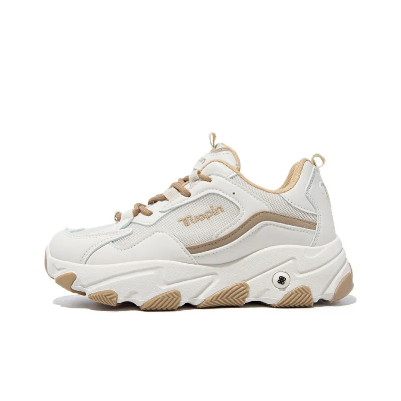TUOPIN Abrasion Resistant, Lightweight, And Breathable Low Top Chunky Sneakers Women's Beige Brown-0