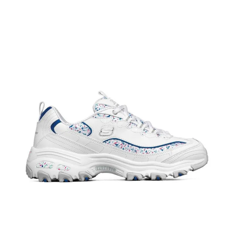 Skechers D'LITES 1.0 Cushioning Anti Slip And Wear Resistant Low Top Chunky Sneakers Women's White Pink Blue-1