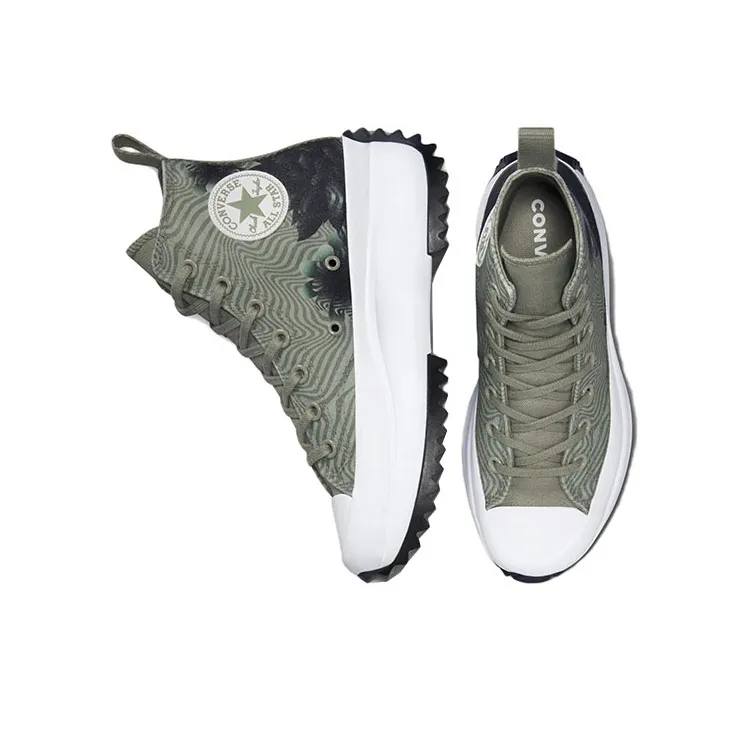 Converse Run Star Hike Platform Wear Resistant High Top Canvas Shoes Unisex Green-3