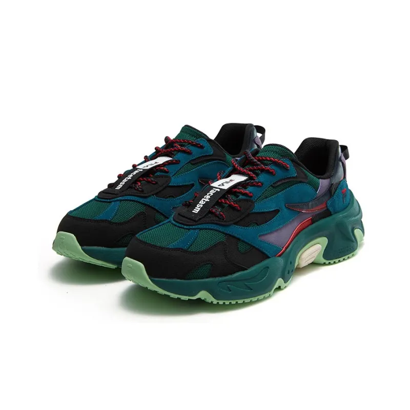 FACETASM x FILA FUSION RACCOON X FACETASM Slip Resistant Low Top Chunky Sneakers Men's Black Green-2