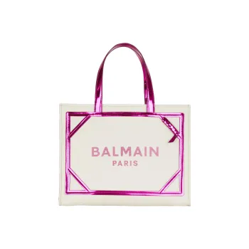BALMAIN B-ARMY Canvas Mirror Leather Tote Bag Shopping Bag Canvas Bag Handbags Women's Pink/White
