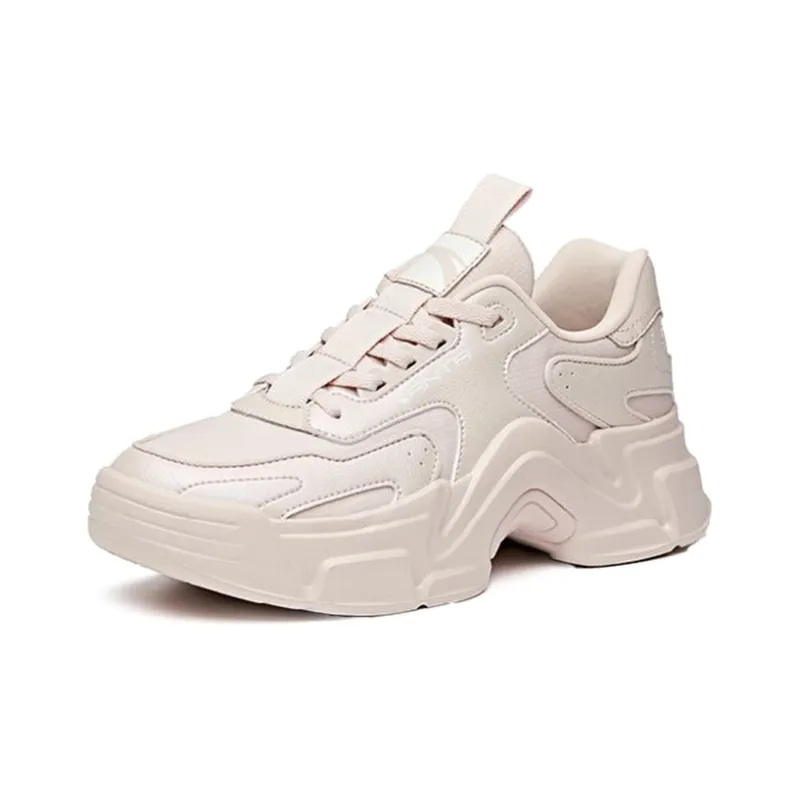 Anta Cushioning Breathable Coverage Support Balance Impact-Resistant Lightweight Low-Top Chunky Sneakers Women's Beige-2