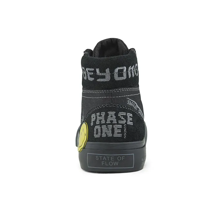 Kappa SMILEY Collaboration Wear Resistant High Top Canvas Shoes Unisex Black-5