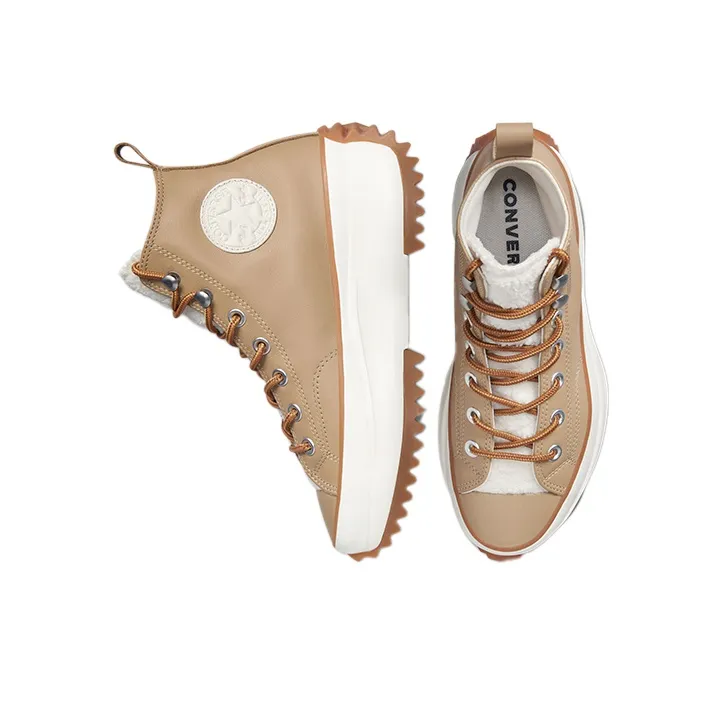 Converse Run Star Hike Hi Platform Sherpa Leather Nomad Khaki Egret Wheat Women's-3