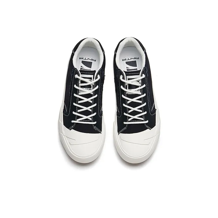Anta Anti Slip Wear Resistant Low Top Canvas Shoes Women's Black White-2