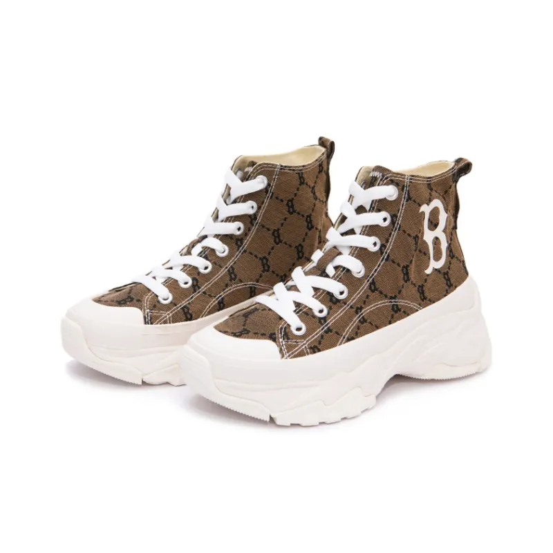 MLB Chunky High Height Increasing Coverage High Top Canvas Shoes Unisex Khaki-2