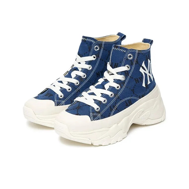 MLB Chunky High Anti Slip Wear Resistant High Top Canvas Shoes Unisex Blue-2