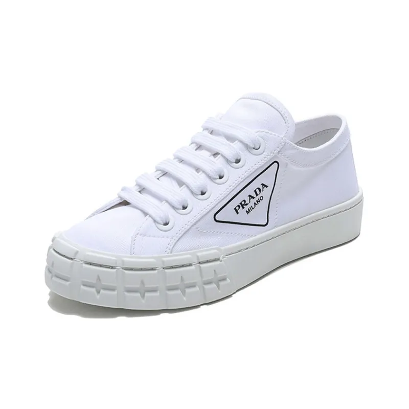 PRADA Wear resistant And Lightweight Low Top Canvas Shoes Women's White-2