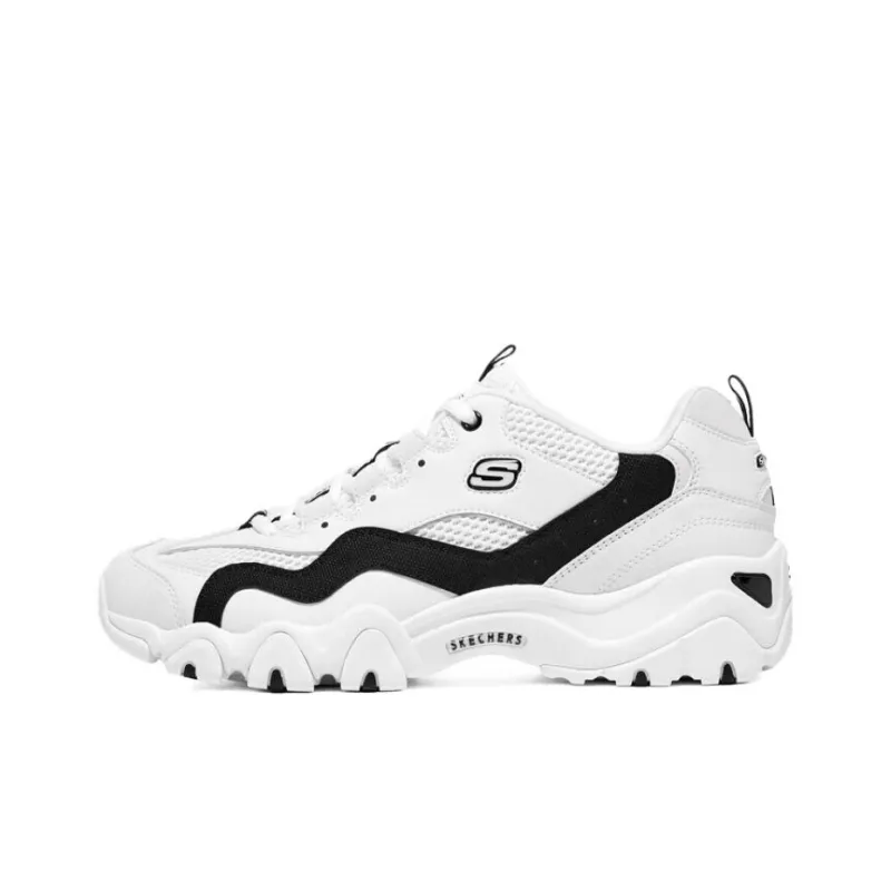 Skechers D'LITES 2.0 2.0 Cushioning Wear Resistant Low Top Chunky Sneakers Men's White Black-0