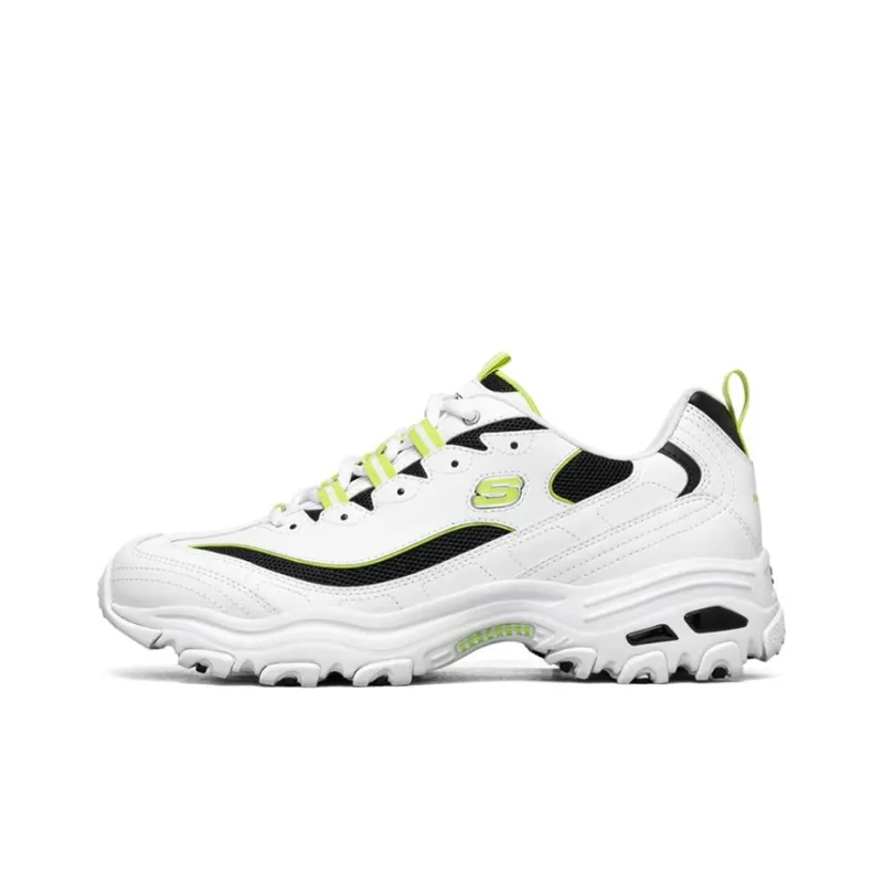 Skechers D'LITES 1.0 Cushioned Wear Resistant Breathable Low Top Chunky Sneakers Men's White Black Green-0