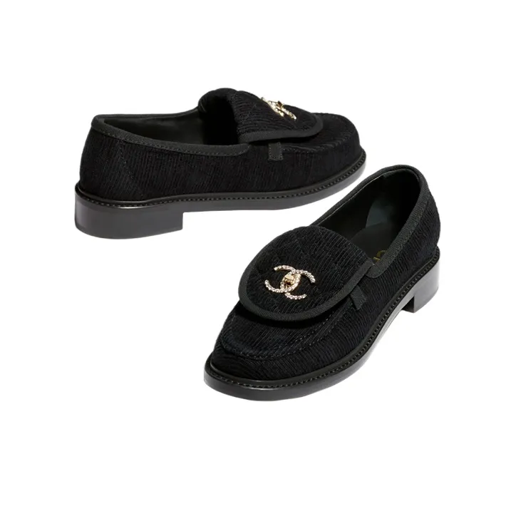 CHANEL Loafers Black Corduroy Women's-2