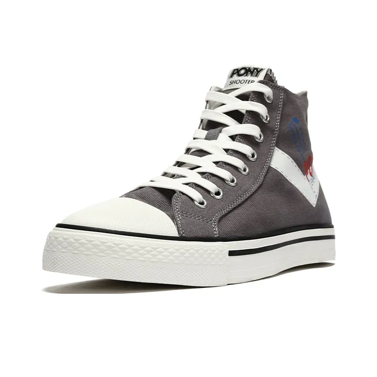 PONY Shooter Abrasion Resistant High Top Canvas Shoes Unisex Gray White-1