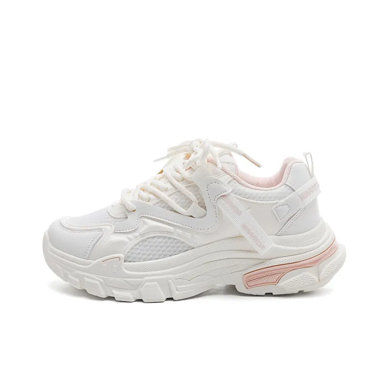 Warrior Cushioned Wear-Resistant Lightweight Slip-Resistant Low-Top Chunky Sneakers Women's Beige Pink-0