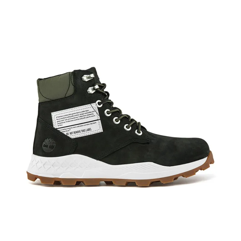 Timberland 6 Inch Brooklyn Side Zip Wide Fit Boots 'Black Nubuck With Green Padded Collar'-1