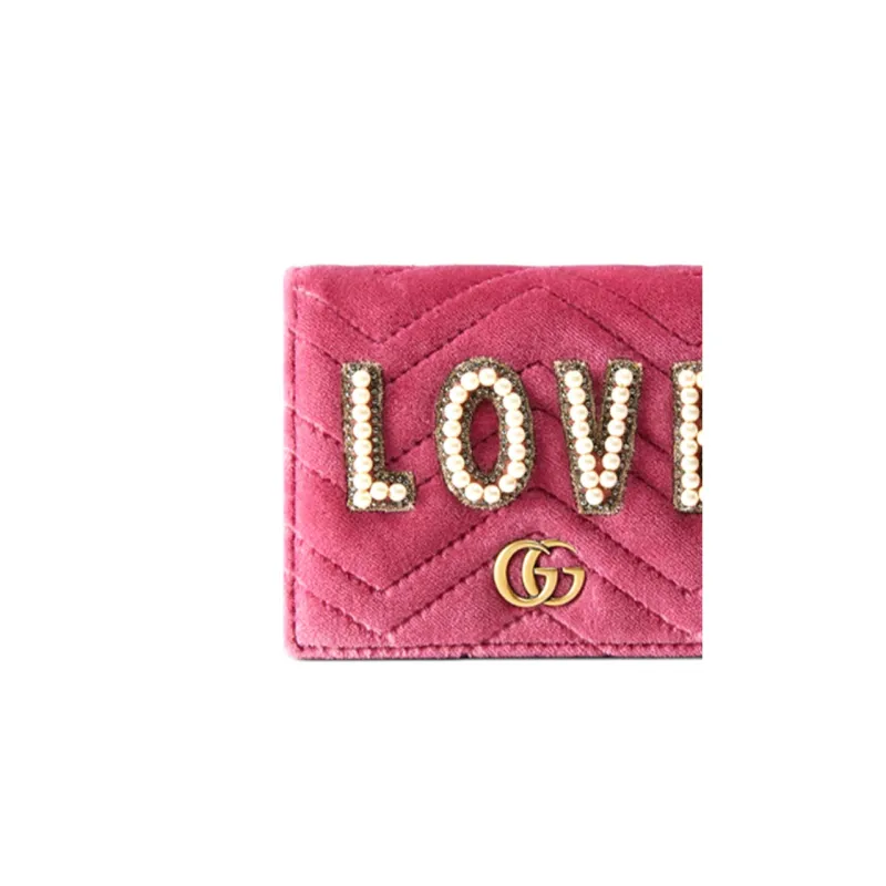 GUCCI Marmont Velour Card Holder Wallet Women's Fuchsia-3