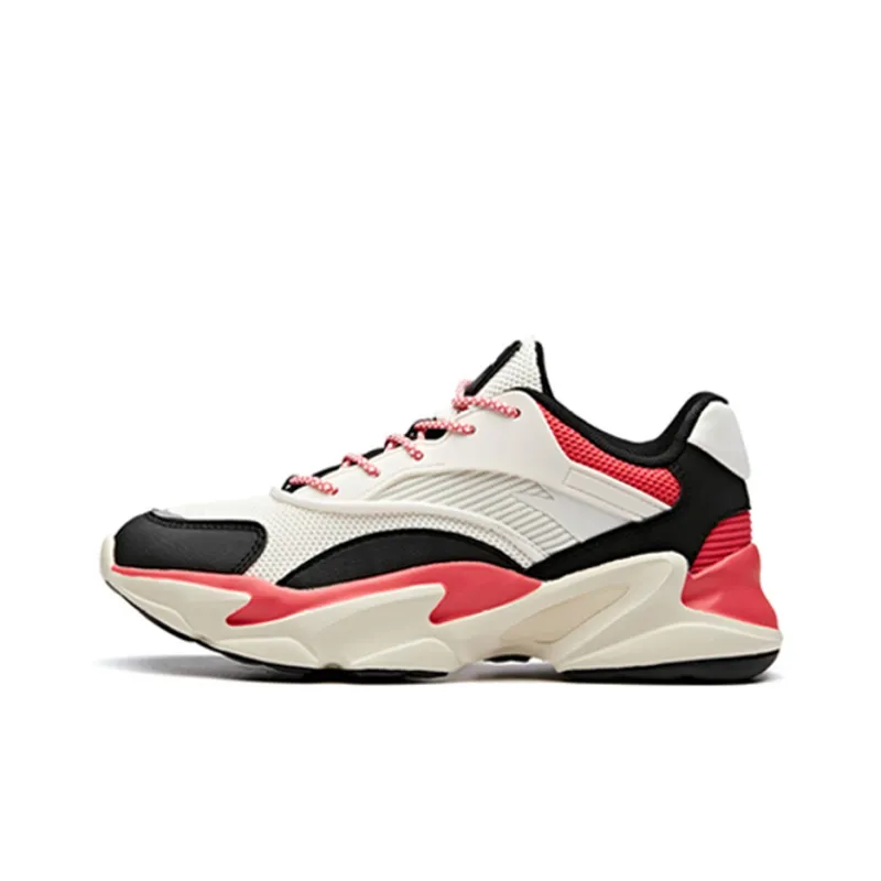 ANTA Chunky Sneakers Women's Low-Top Ivory White/Black/Crimson-0