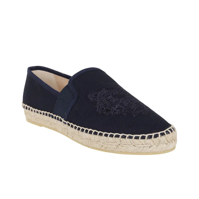 KENZO Cotton Embroidered Tiger Head Slip-on Espadrilles Women's Marine Blue-2