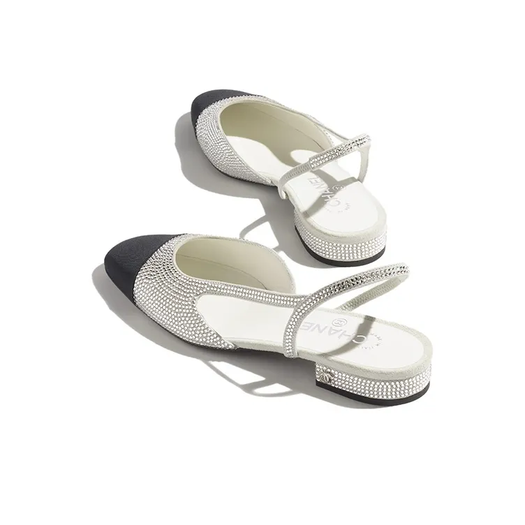 CHANEL Strass 20mm Slingbacks Silver Black Grosgrain Women's-3