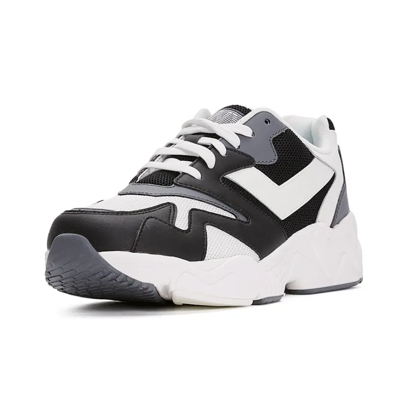 PONY Modern 2 Slip Resistant Height Increasing Low Top Chunky Sneakers Unisex Black White Gray-1