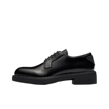 PRADA Derby 50mm Shoes Black Brushed Leather Women's