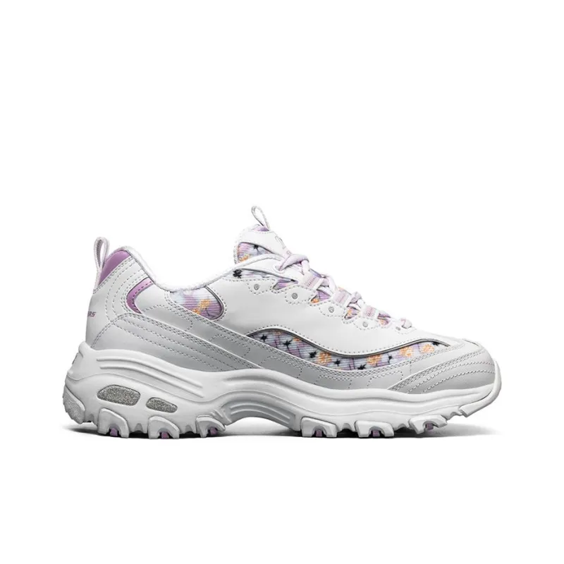Skechers D'LITES 1.0 Cushioning Anti Slip Wear Resistant Breathability Low Top Chunky Sneakers Women's White Purple-1