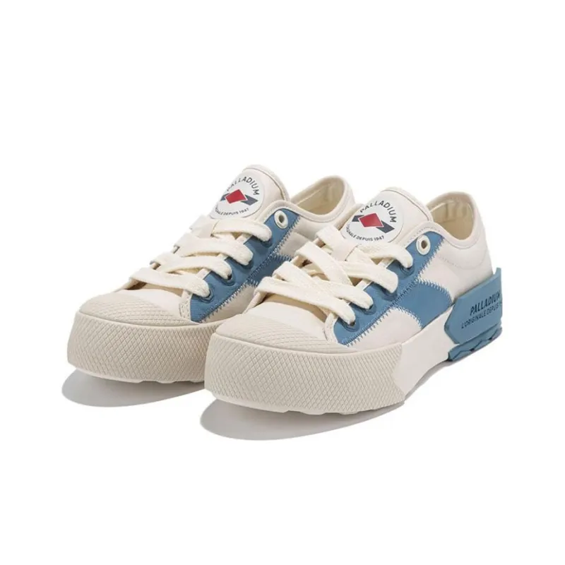 Palladium Durable Breathable Low-Top Canvas Shoes Women's White Blue-1
