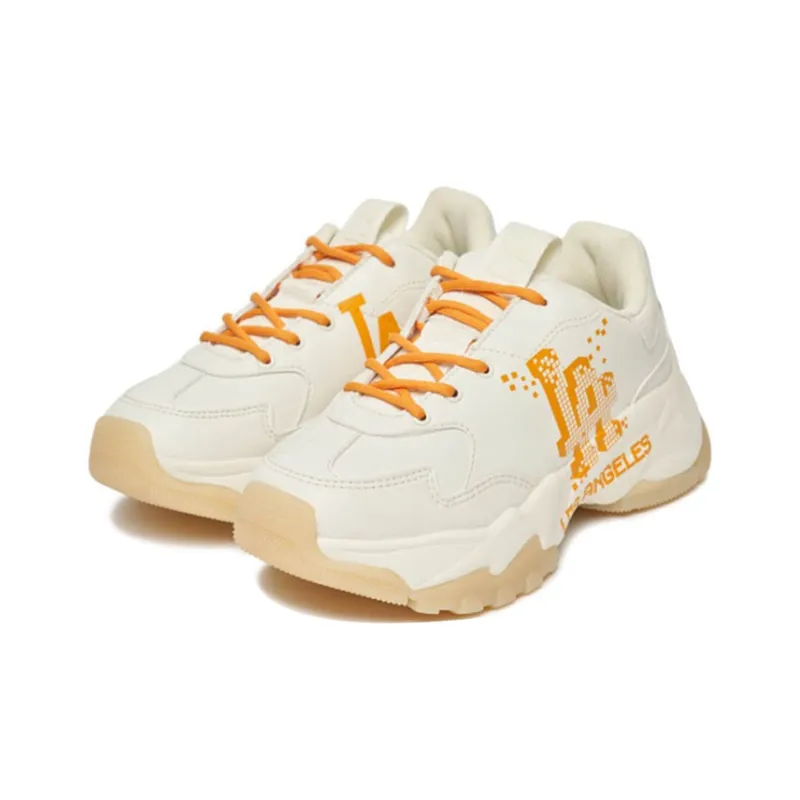 MLB Big Ball Chunky Pixel LA Cushioning Anti Slip And Wear Resistant Low Top Chunky Sneakers Unisex White Orange-2