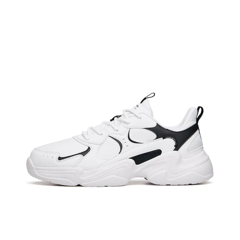 Anta Life Collection Leather Upper Anti Slip Wear Resistant Low Top Chunky Sneakers Men's White Black-0