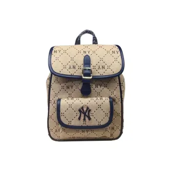 MLB Leather With Fabric Backpack Regular Women's Beige/Blue