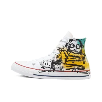 Converse Hand Painted Chuck Taylor All Star High Top Canvas Shoes White/Yellow/Blue