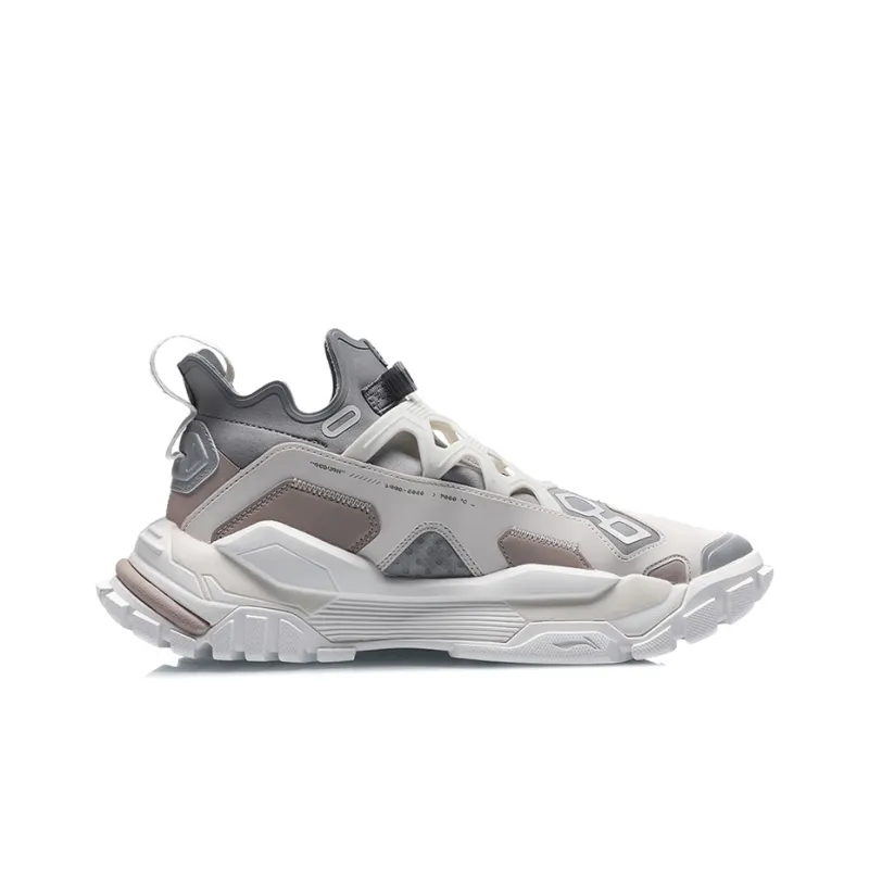LiNing Rekindled Slip Resistant, Abrasion Resistant, Lightweight Low Top Chunky Sneakers Unisex White Gray-1