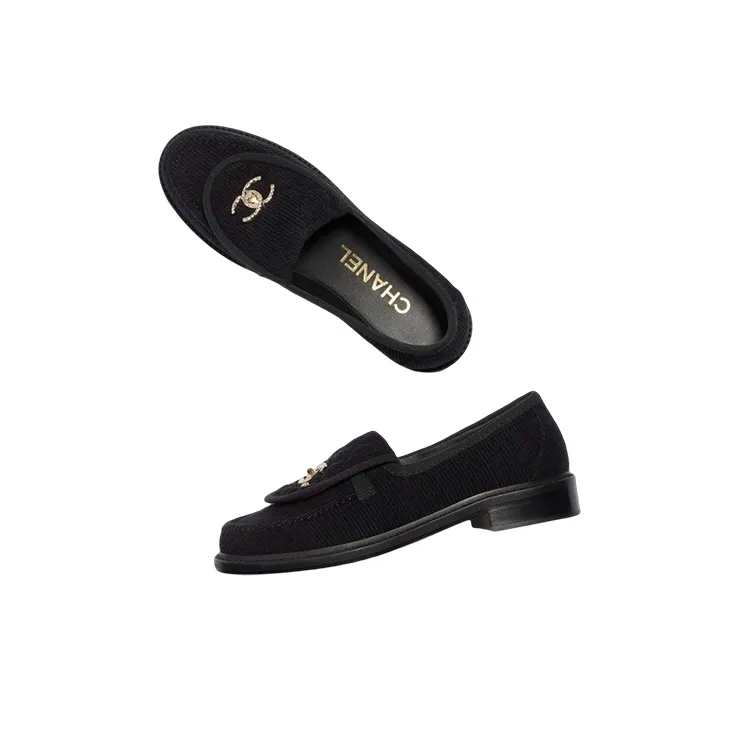CHANEL Loafers Black Corduroy Women's-3
