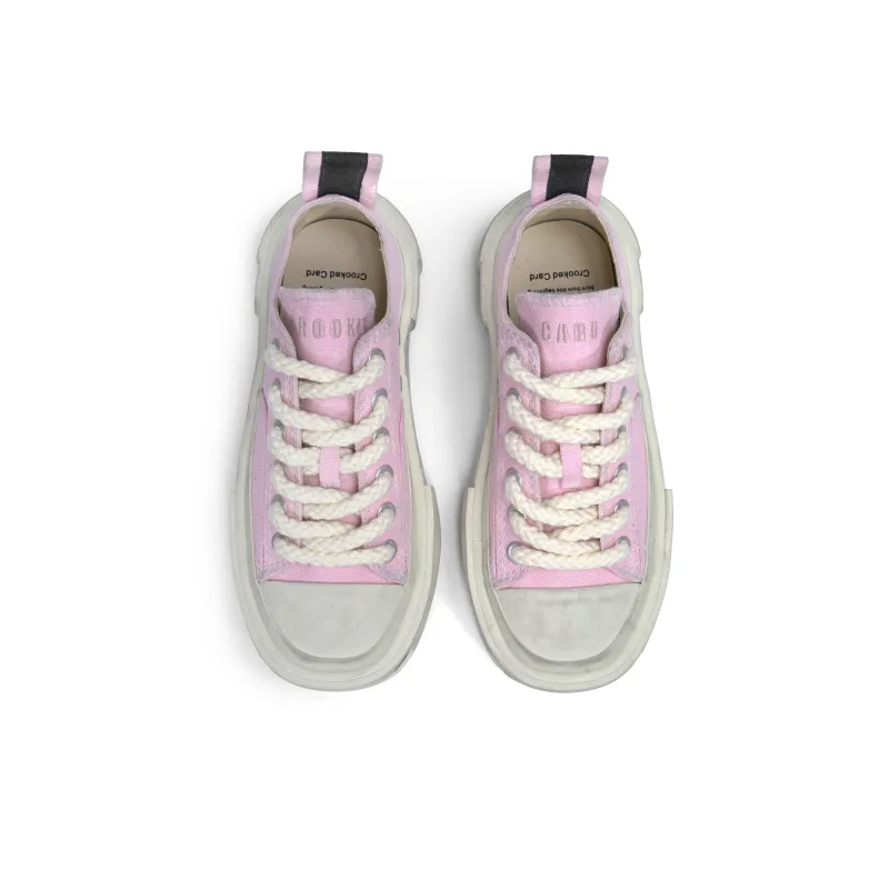 CROOKED CARD Canvas Shoes Unisex Low Top White/Pink-3