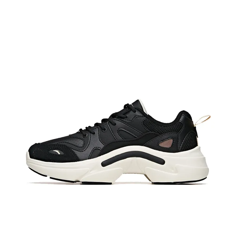 ANTA Chunky Sneakers Women's Low Top Black/Ivory White-0
