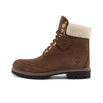 Timberland 6 Inch Premium Waterproof Boots 'Brown And Fleece Collar'