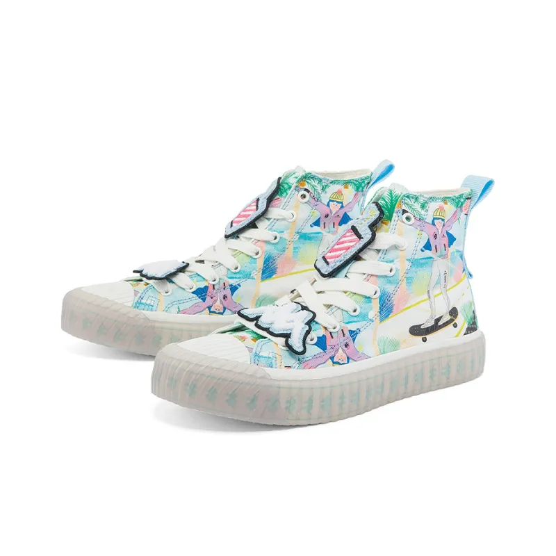 Kappa Sun Jiayi X Kappa Collaboration With Illustrator Wear Resistant High Top Canvas Shoes Unisex Blue-2