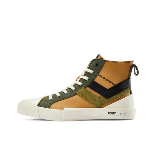 PONY Shooter Anti-Slip Wear-Resistant Cushioning Warm Coverage Breathable High-Top Canvas Shoes Men's Brown Green