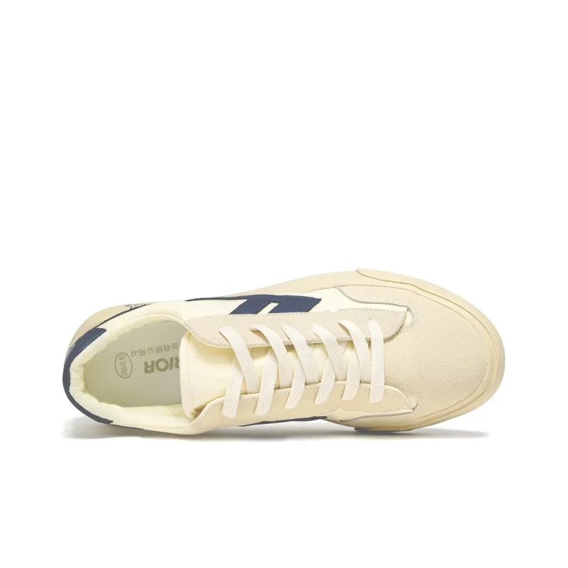 Warrior Divine Power Chinoiserie Collection De Xin Little Hooked Heel Sports Canvas Shoes Unisex Beige Dark Blue-2