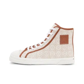 LOEWE Anti Slip Wear Resistant High Top Canvas Shoes Men's White Brown