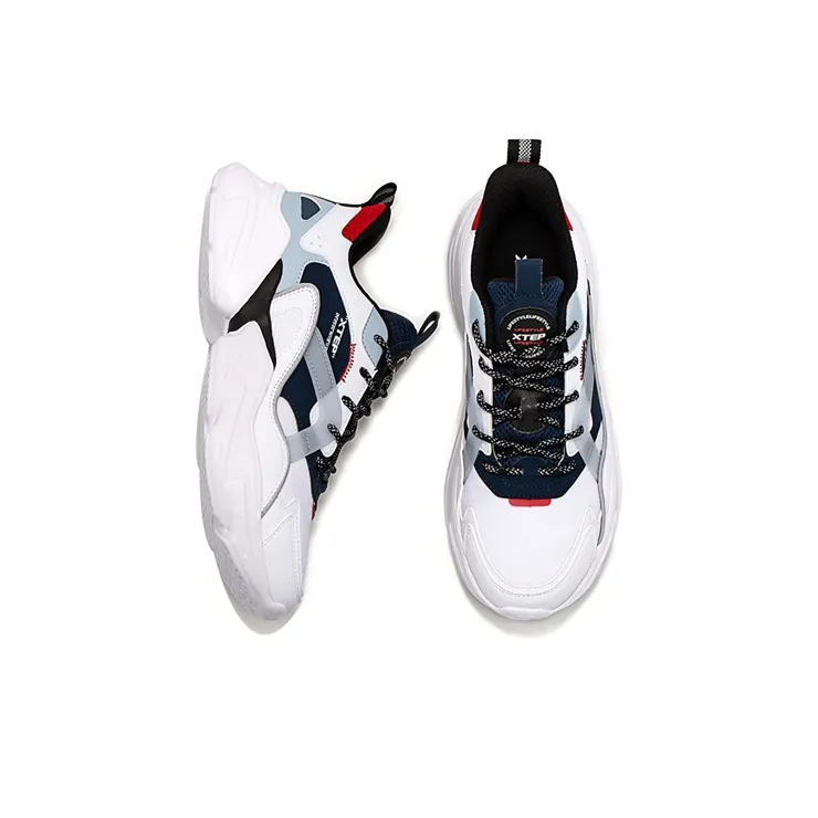 XTEP Anti Slip Wear Resistant Low Top Chunky Sneakers Men's Pearl White Lake Blue Multicolor-3