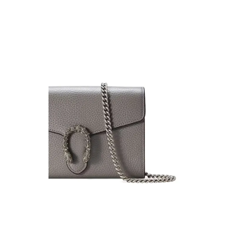 GUCCI Dionysus Cow Leather One Shoulder Handbag Crossbody Bag Mini Women's Gray-7