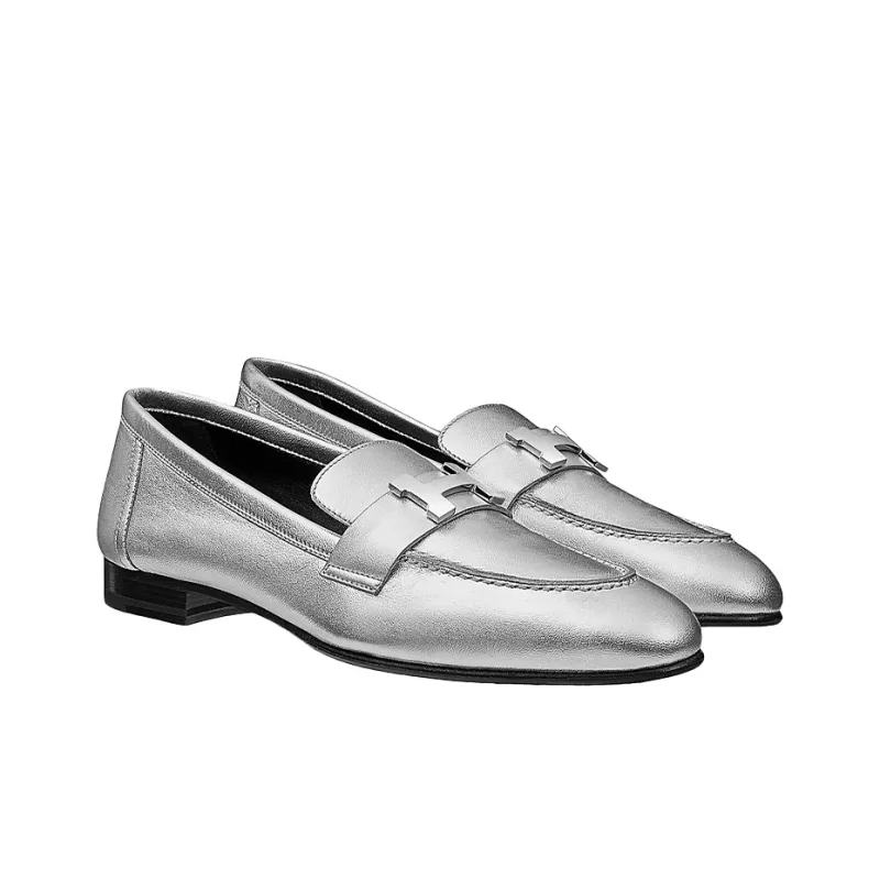 HERMES Paris Loafers Women's Silver-2
