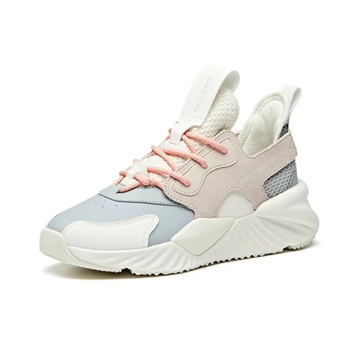 ANTA Chunky Sneakers Women's Low Top Mist Gray/Lotus Gray/Ivory White/Pink-2