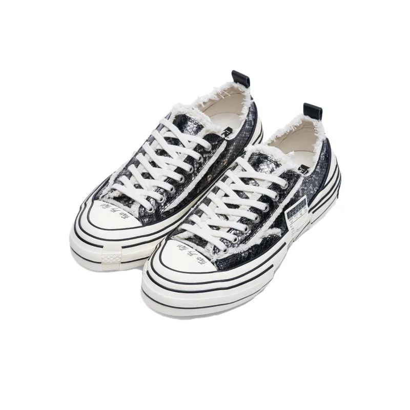 VESSEL Python Pattern Black Anti Slip Wear Resistant Low Top Vulcanized Canvas Shoes Unisex Black White-1