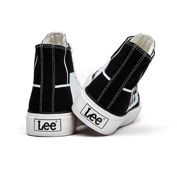 Lee Lightweight And Breathable High Top Canvas Shoes Unisex Black White-3