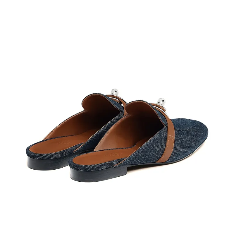 HERMES Oz Casual Single Shoes Women's Denim Blue-4
