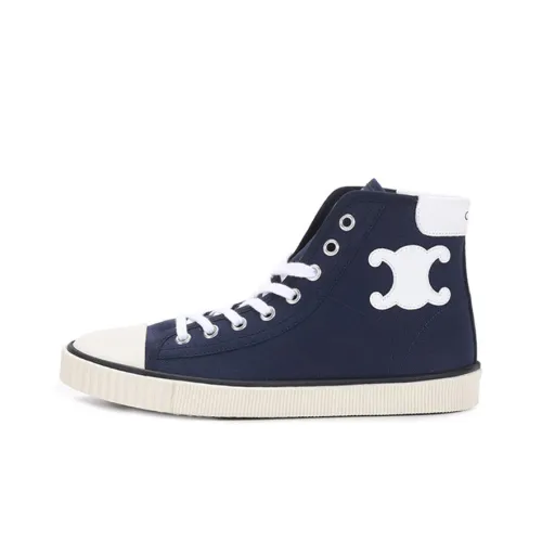 CELINE Canvas Shoes Women's High-Top Marine Blue